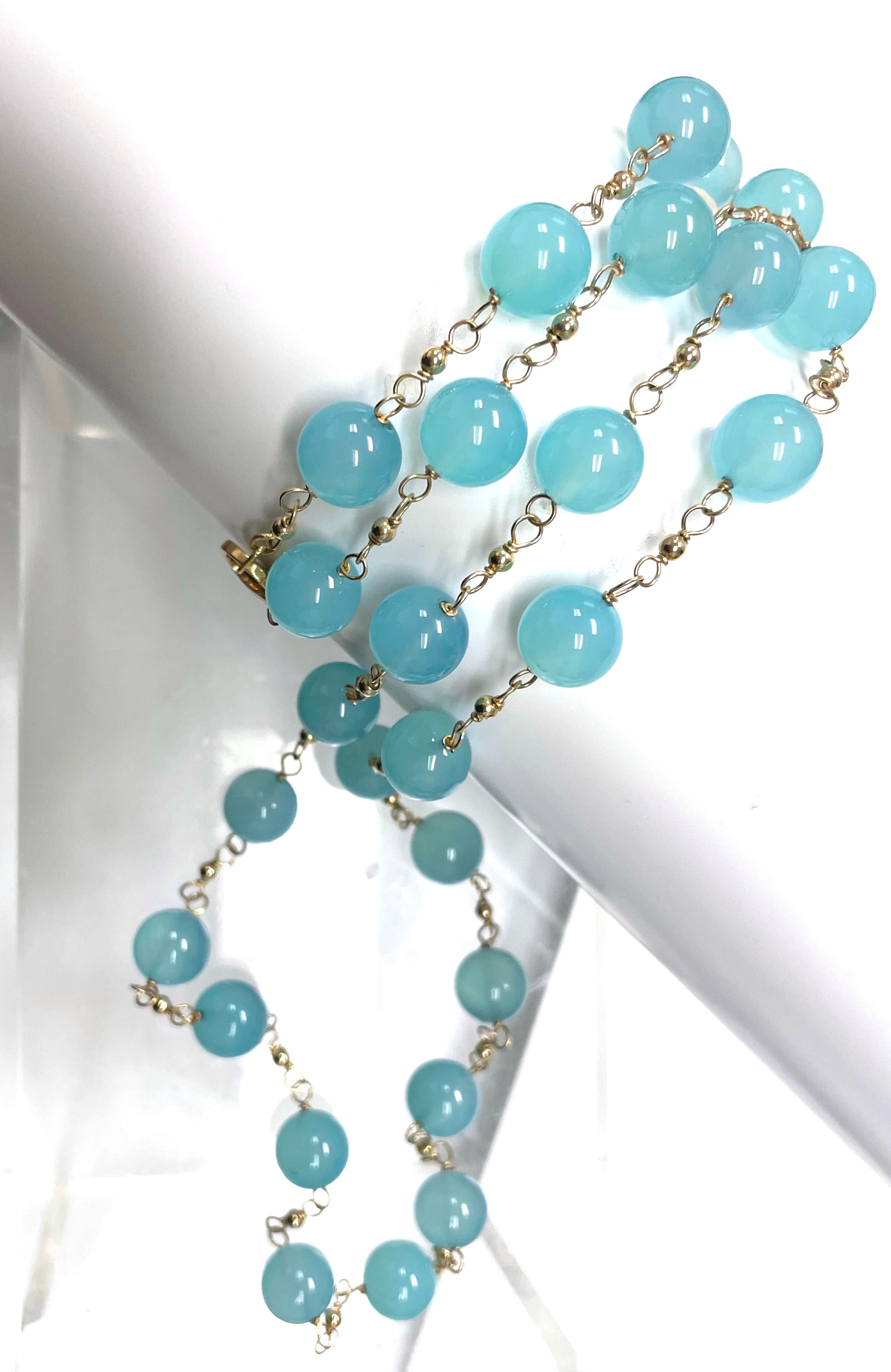 Aqua Chalcedony Wire-Wrapped Paradizia Necklace For Sale 2
