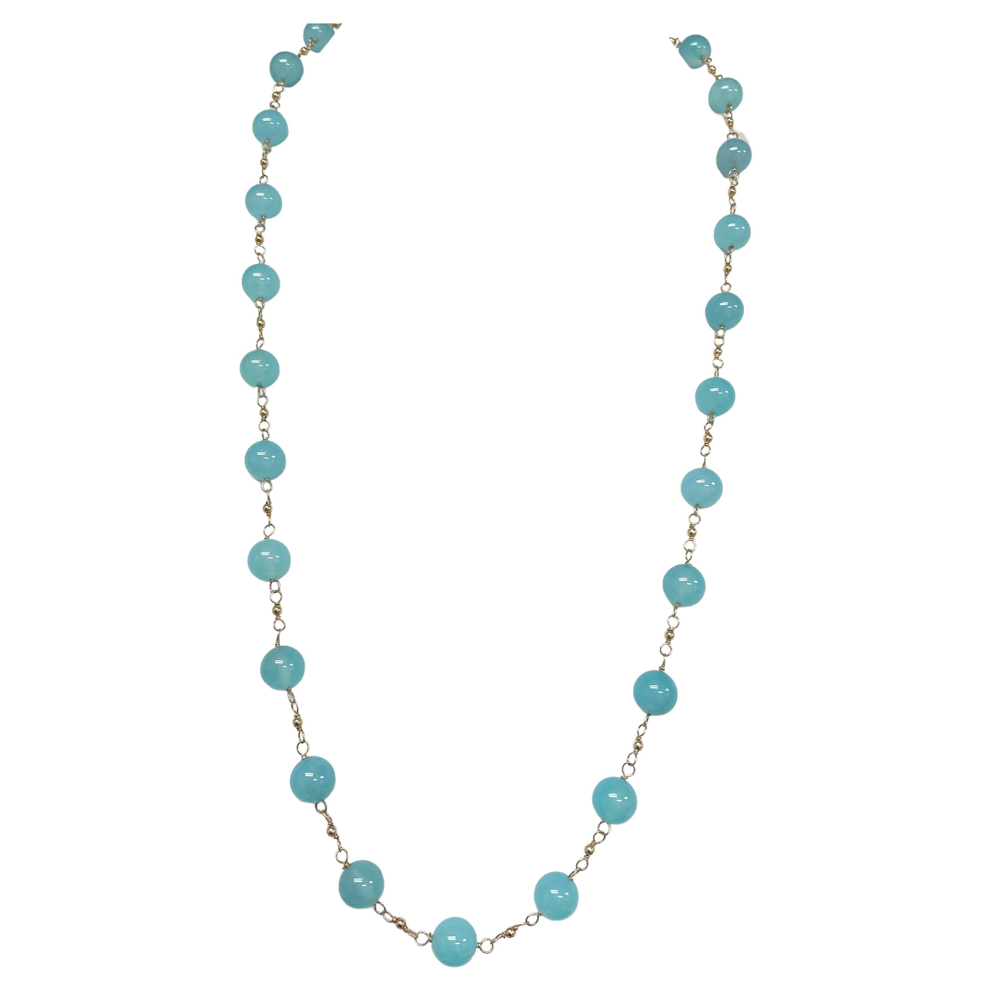Aqua Chalcedony Wire-Wrapped Paradizia Necklace For Sale 3