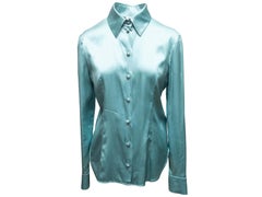 Aqua Chanel Silk Long Sleeve Button-Up Top Size FR 40