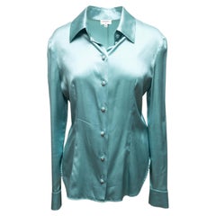 Aqua Chanel Silk Long Sleeve Button-Up Top Size FR 40