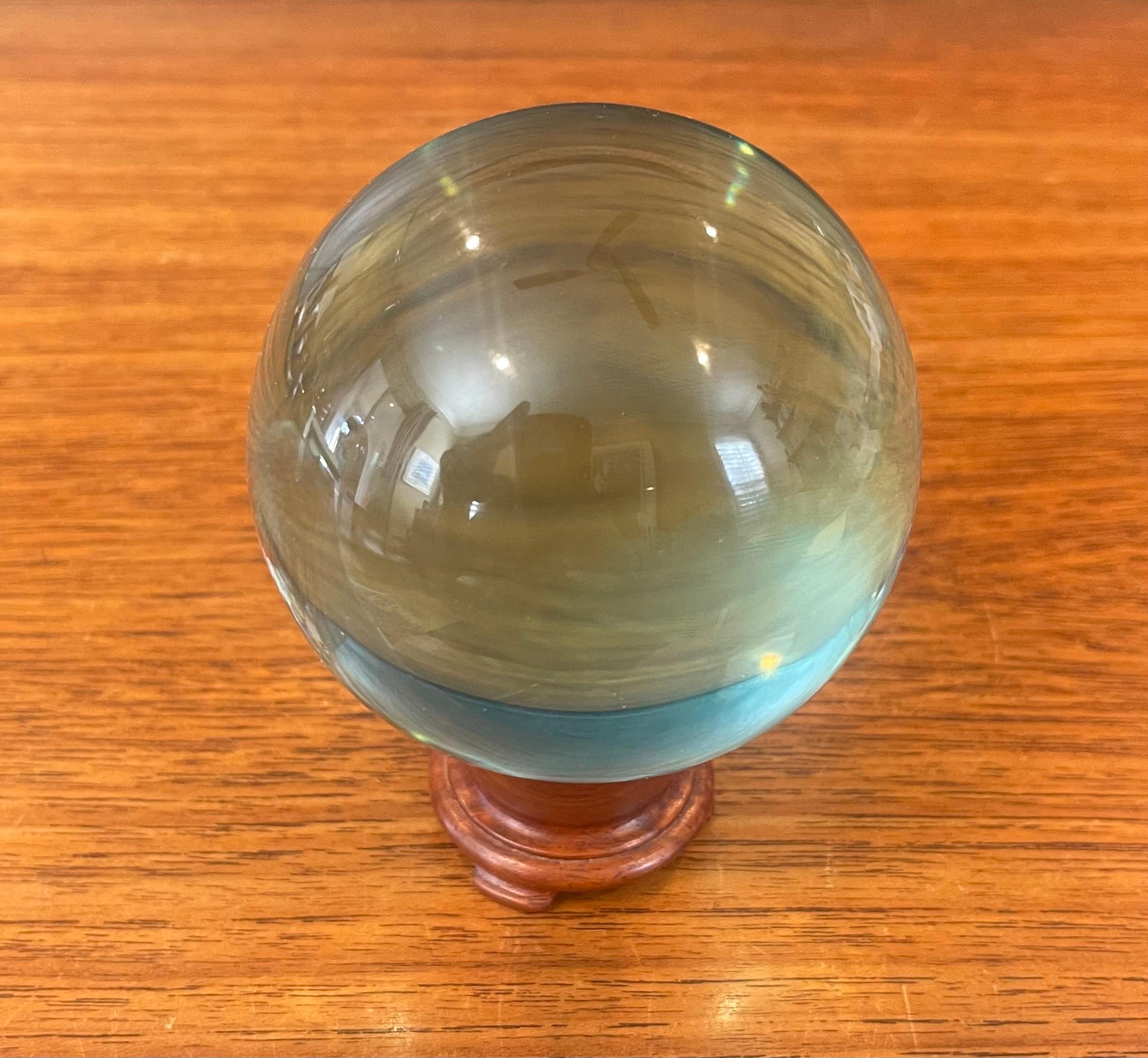 Aqua Colored Art Glass Orb Sculpture on Stand For Sale 3