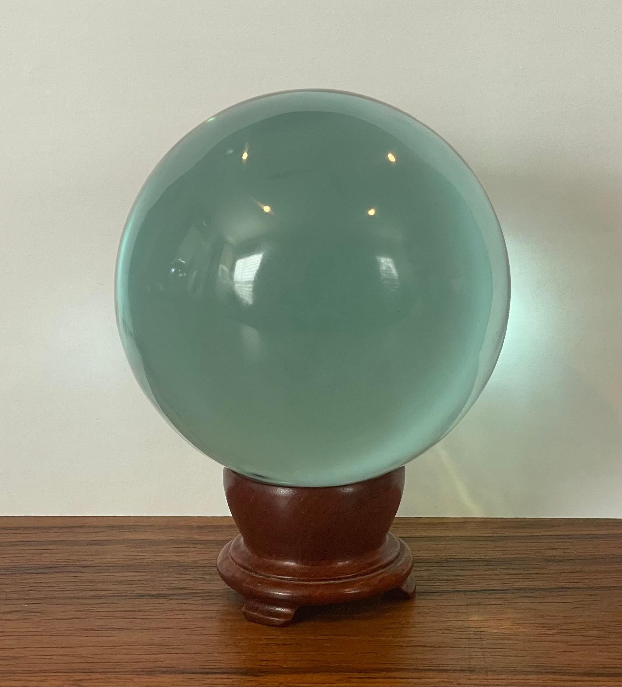 Aqua Colored Art Glass Orb Sculpture on Stand For Sale 4