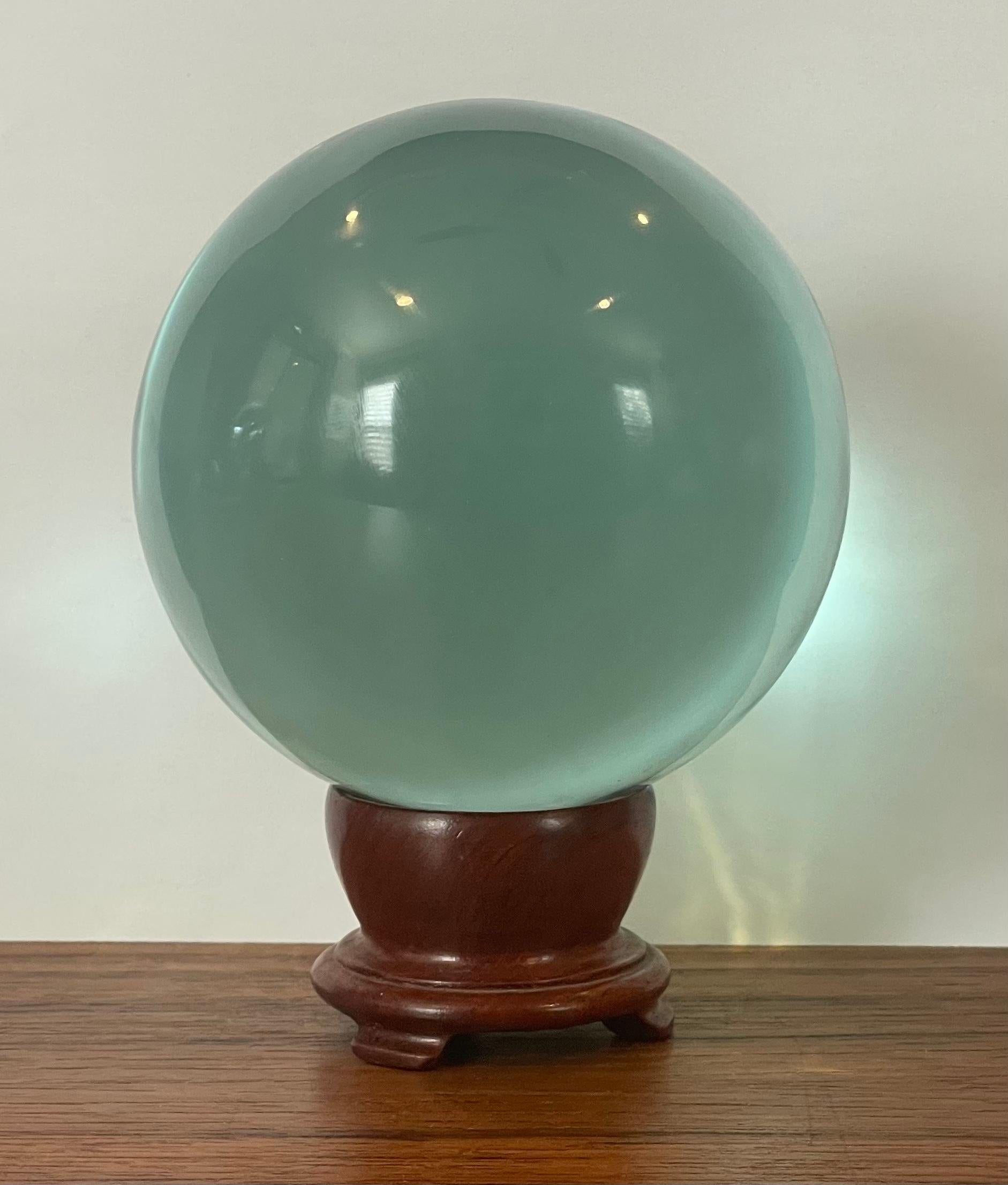 Italian Aqua Colored Art Glass Orb Sculpture on Stand For Sale