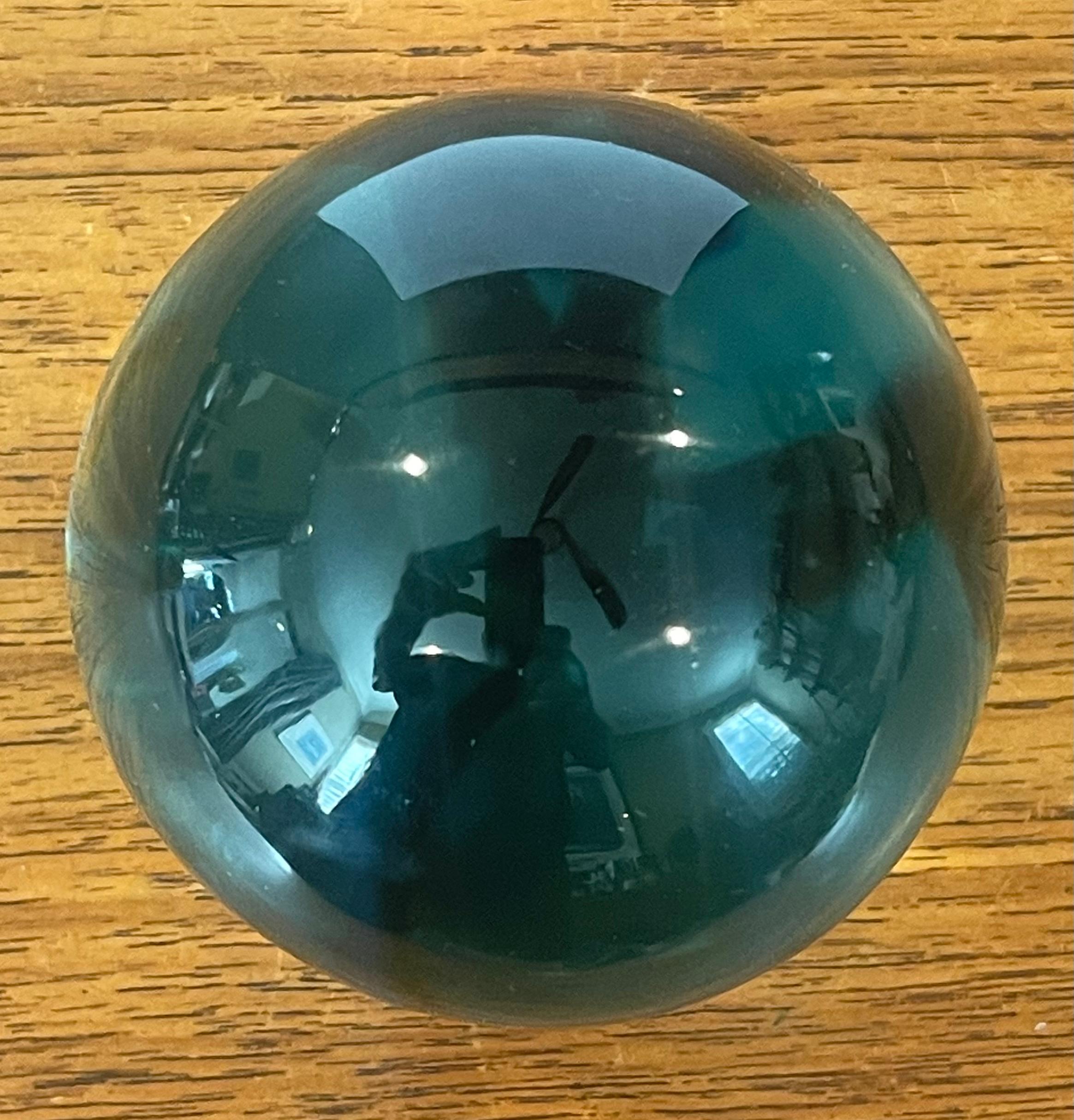 Aqua Colored Art Glass Orb Sculpture on Stand For Sale 1