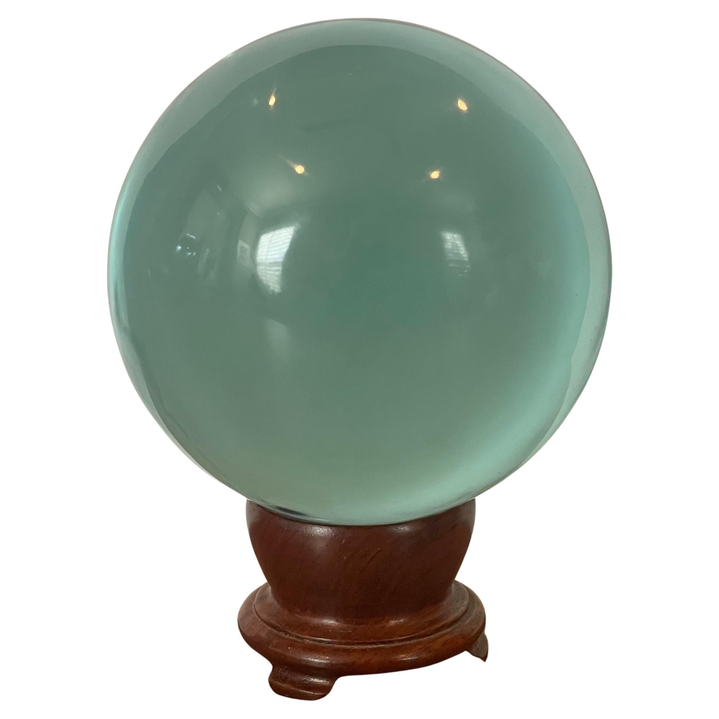 Aqua Colored Art Glass Orb Sculpture on Stand For Sale