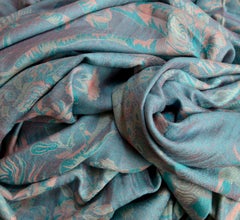 Aqua, Coral & Pink Rose Handloomed Tree of Immortality Pashmina or Bed Coverlet