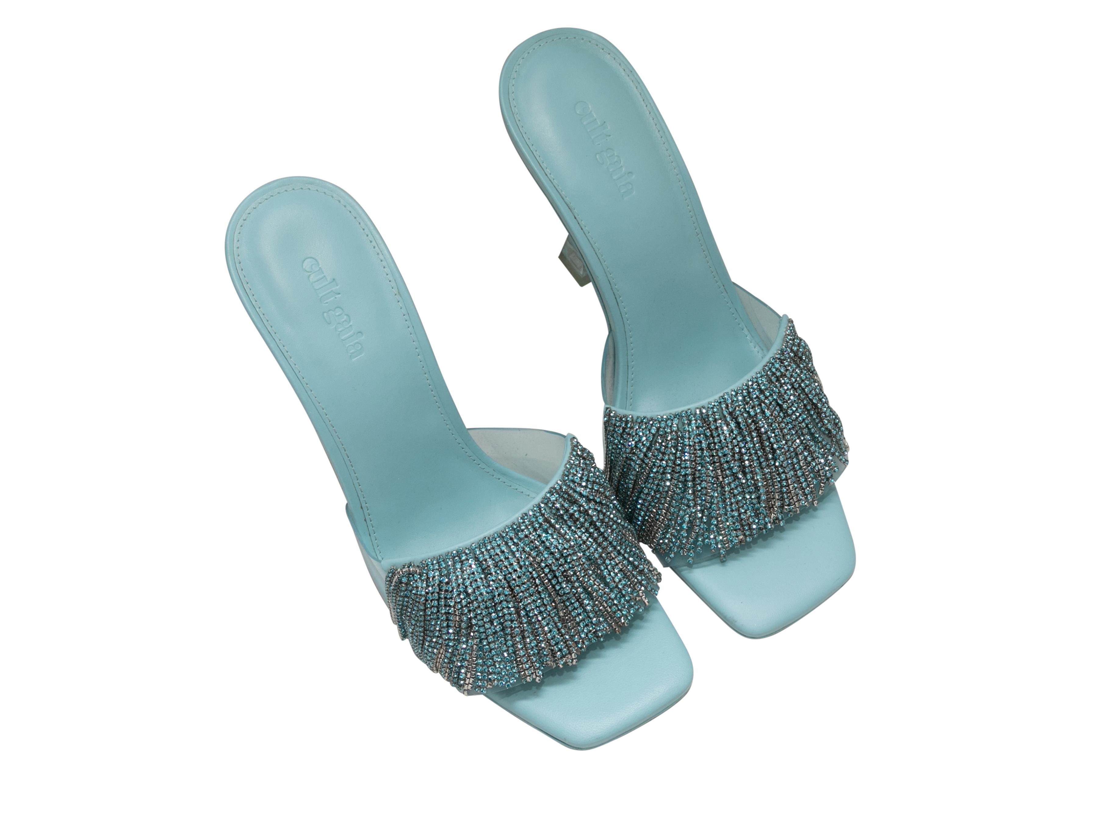 Sandalias de tacón con adorno de flecos de cristal Aqua Lana de PVC y piel de Cult Gaia. Tacones translúcidos. Altura de tacón de 5 cm.

Diseñador Talla: 38.5
Talla recomendada en EE.UU.: 8.5

