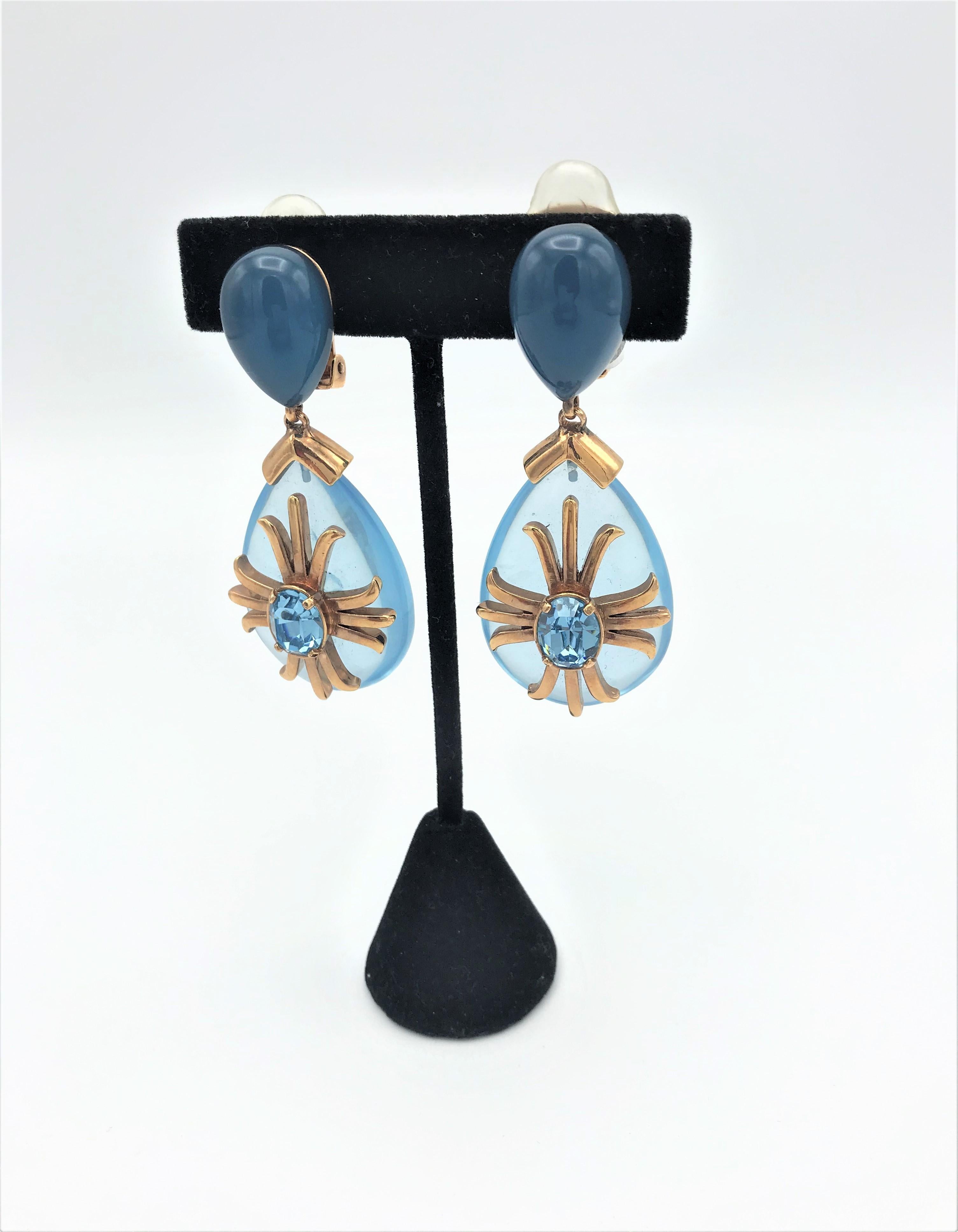 Artisan Aqua drop clip-on earring  