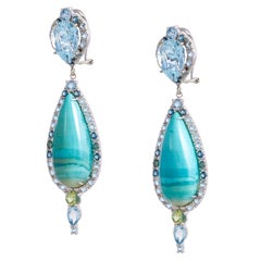 Aqua Drop Opalized Wood Custom Designed 18k Adjustable Earrings