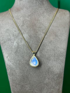 Drop Large Pendant Rainbow Moonstone Gold Necklace One of a Kind in stock