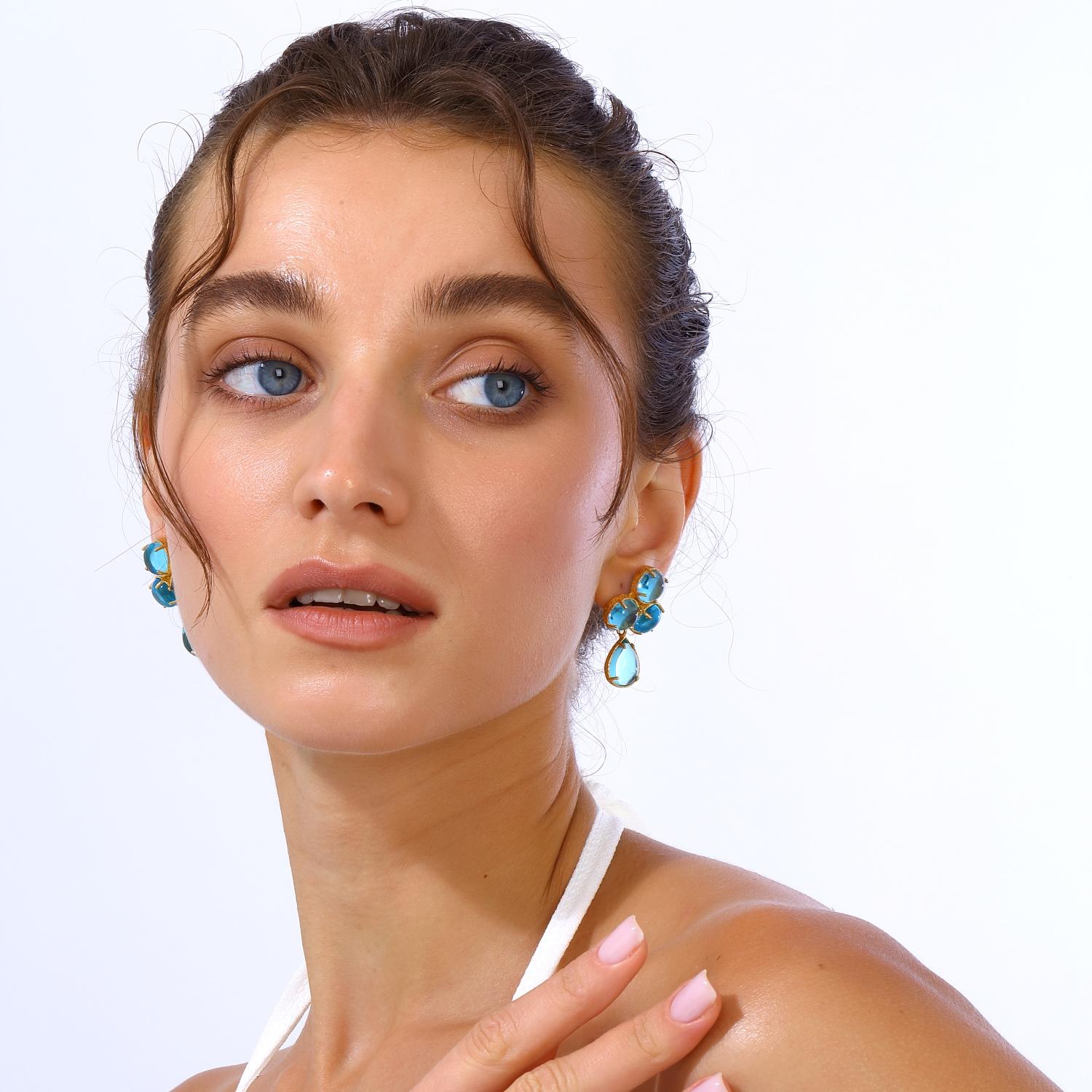 Aqua Earrings - Aquamarine Blue In New Condition For Sale In Beyoğlu/İstanbul, 34