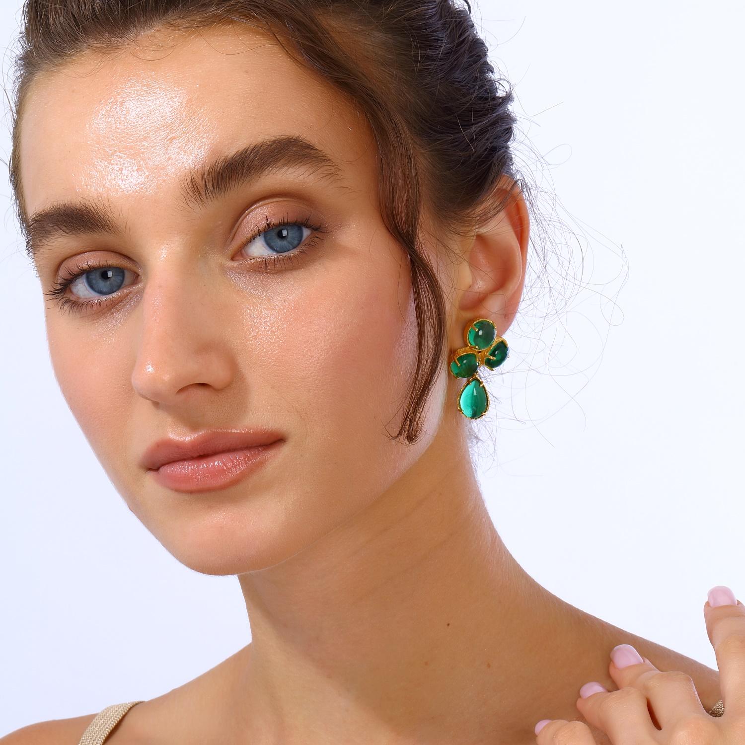 Cabochon Aqua Earrings - Green For Sale