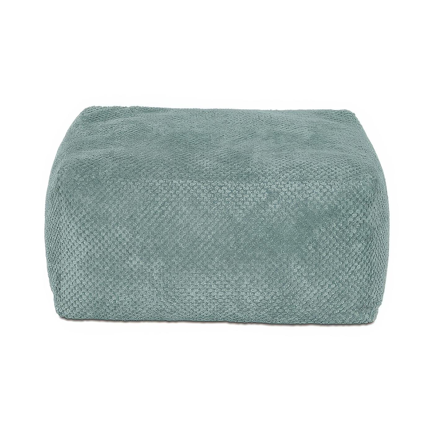 A perfect blend of modern sophistication and plush comfort. Upholstered in the luxurious Azizi Aqua fabric, this versatile piece adds a soft, textured touch to any setting. The knife edge finish enhances its sleek silhouette, while the densely