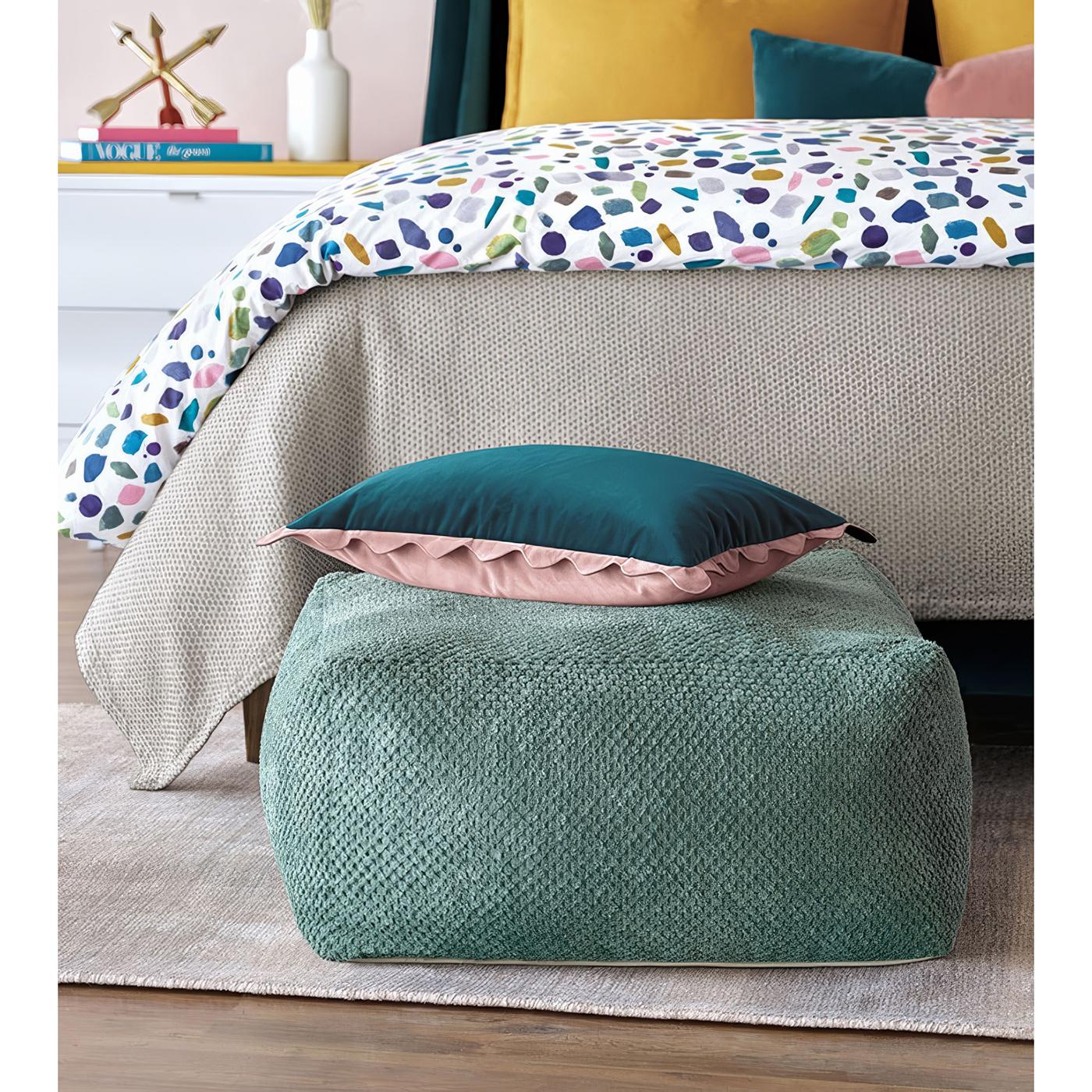 Bohemian Aqua Fabric Square Pouf For Sale