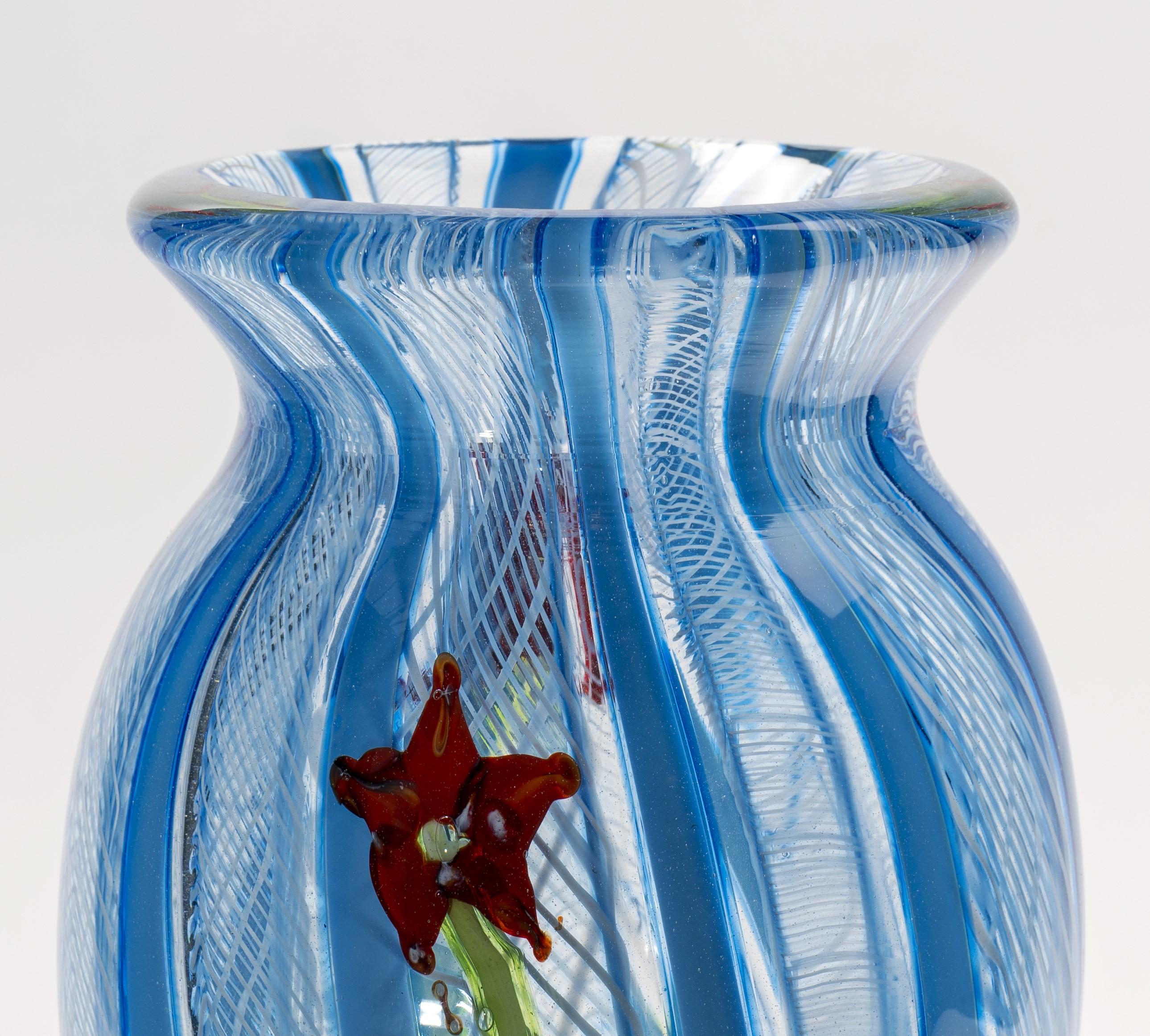 Jeremiah Jacobs, a highly skilled glassblower, has crafted a breath-taking blown glass piece that showcases his talent and creativity. This intricate artwork incorporates the zanfirico cane and filigrana cane techniques, along with a beautifully
