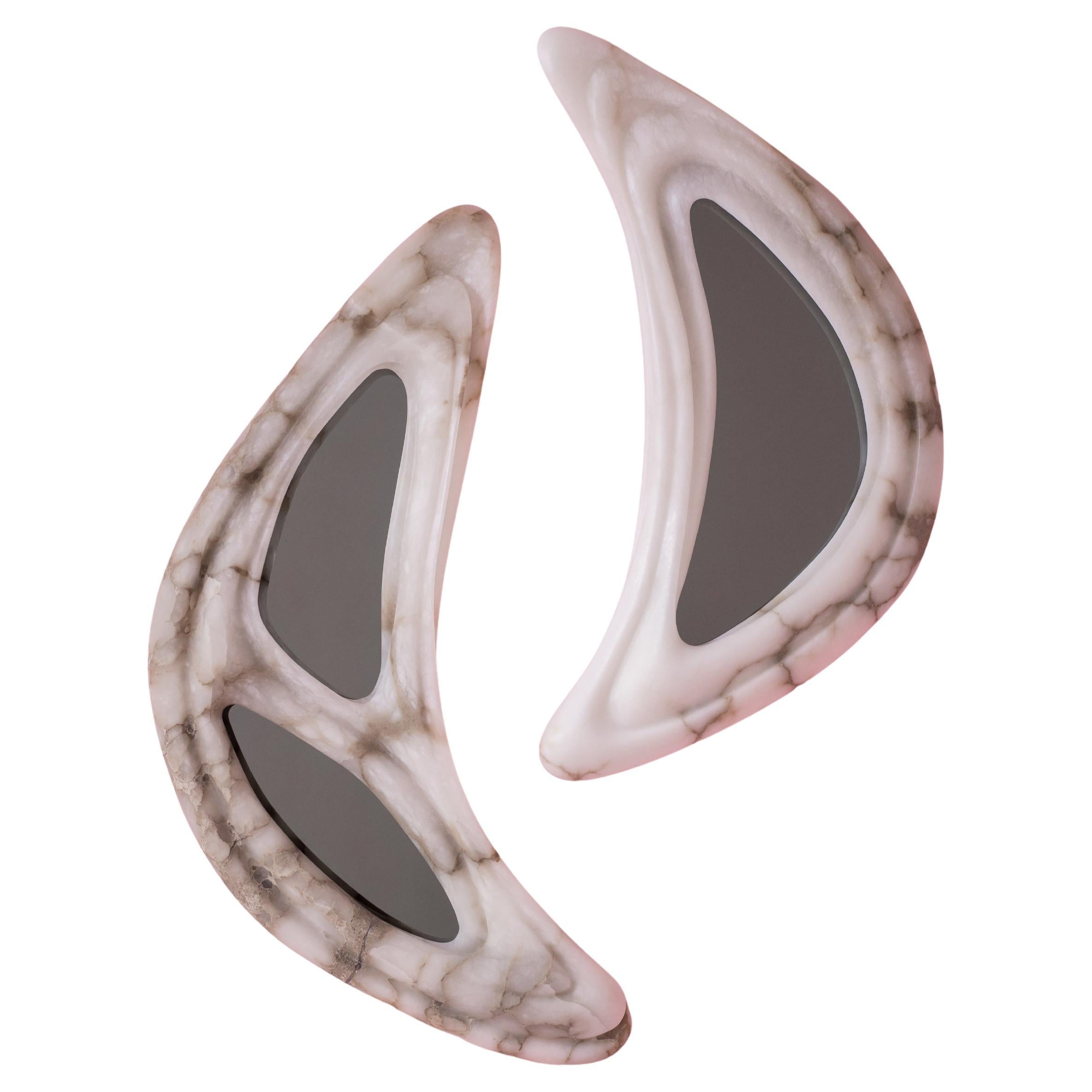 Aqua Fossil II Set Of 2 Mirrors in Alabaster 
Mirror Glass by Amarist Studio