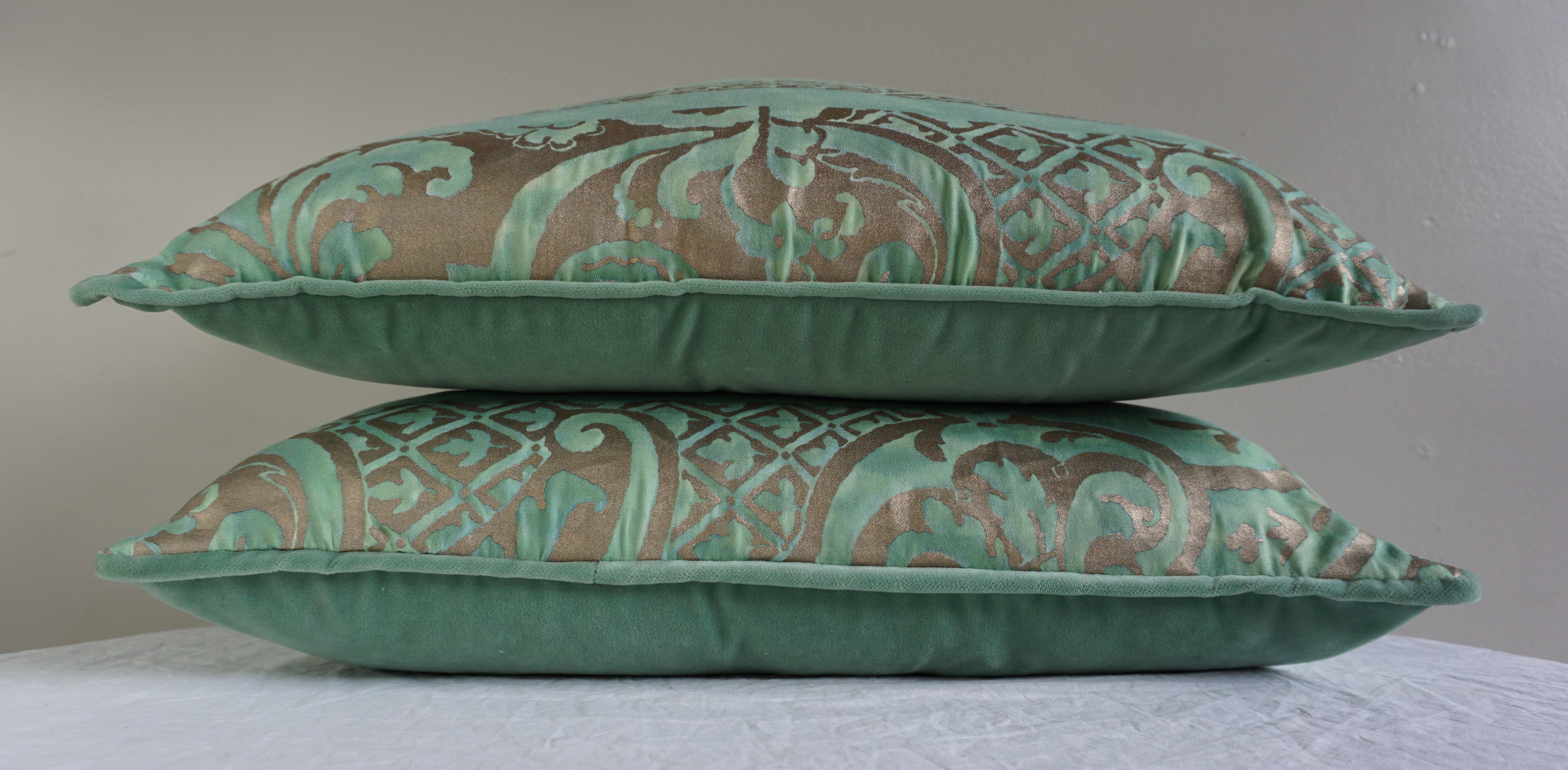 Italian Aqua Green Fortuny Pillows, a Pair