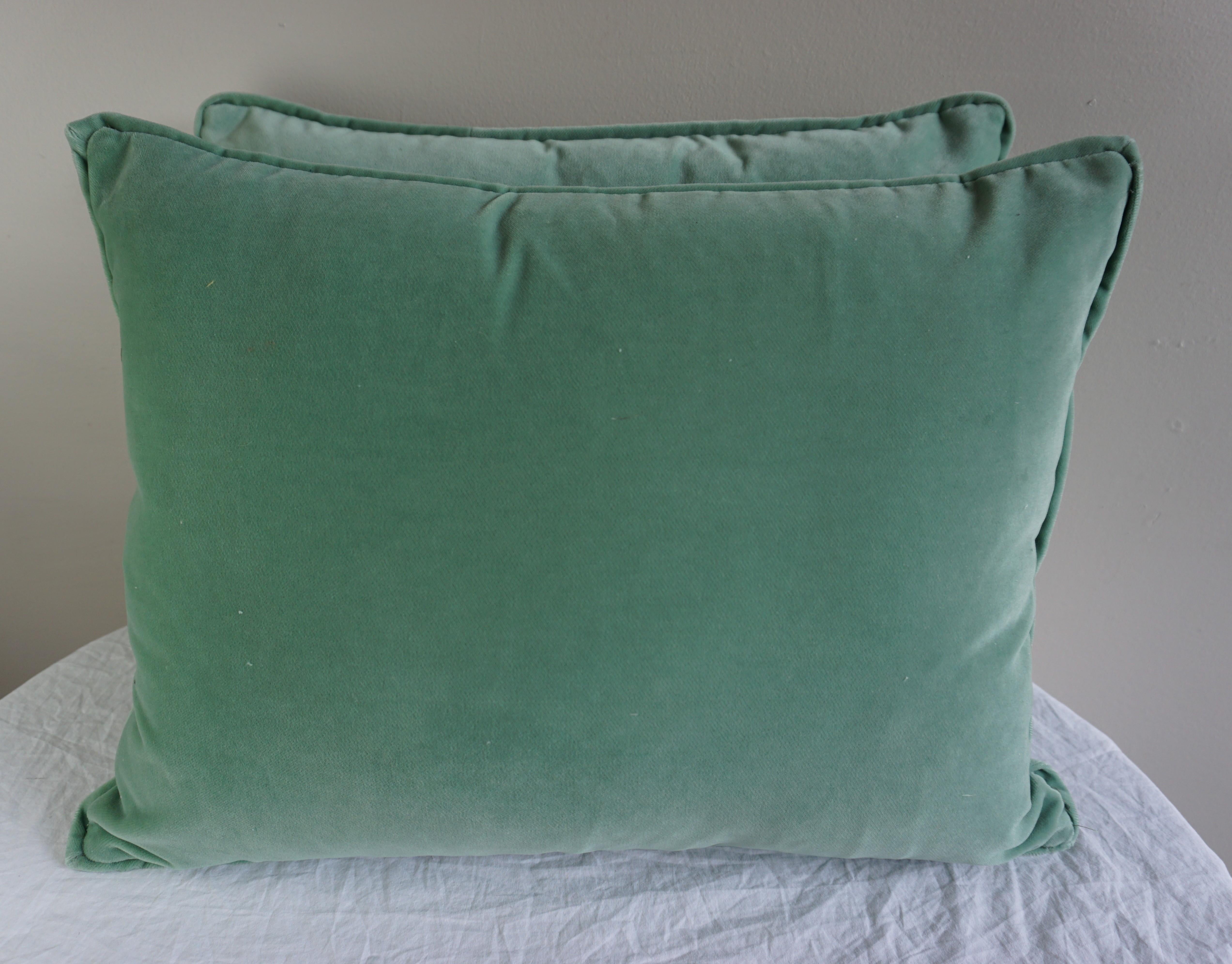 Aqua Green Fortuny Pillows, a Pair In Excellent Condition In Los Angeles, CA