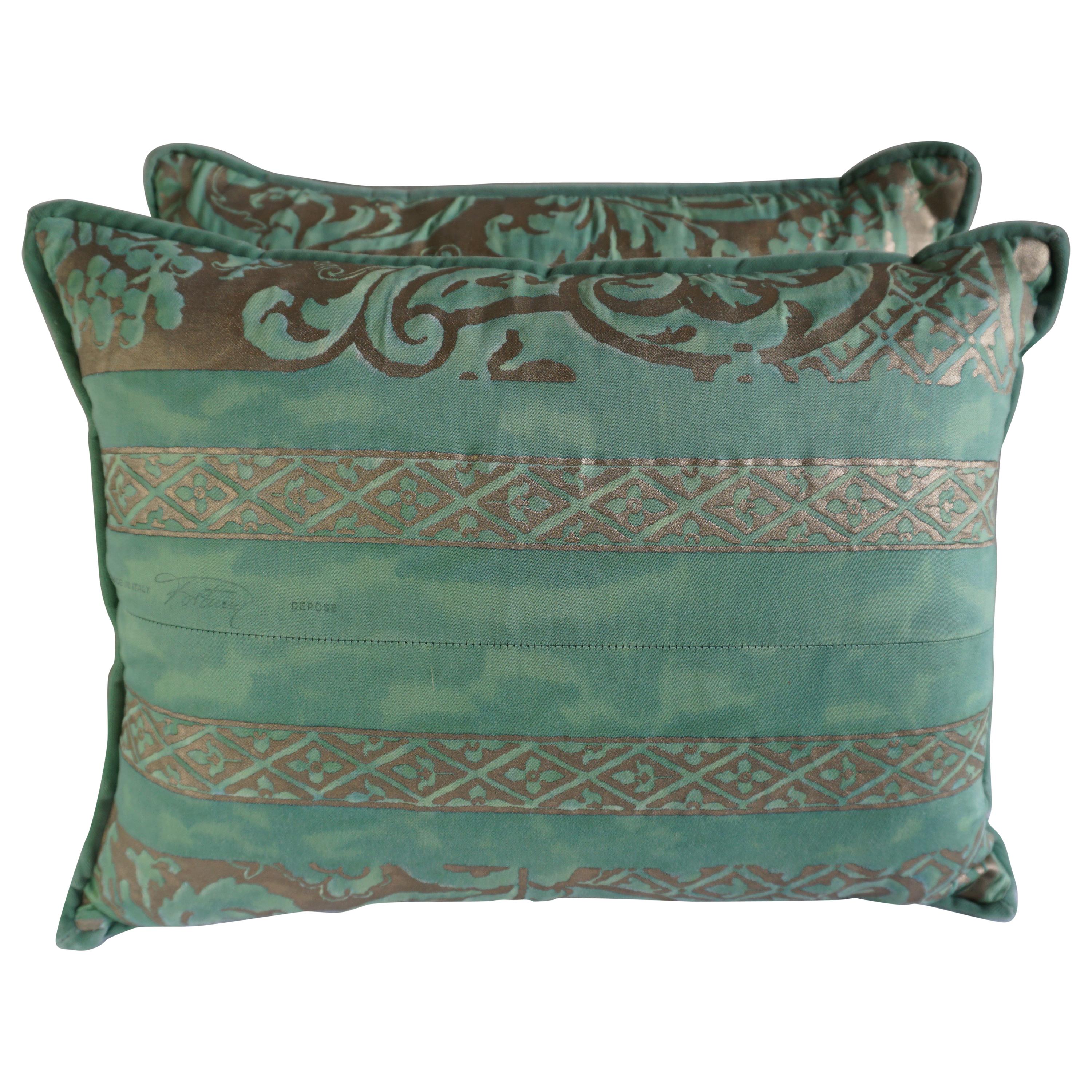 Aqua Green Fortuny Pillows, a Pair