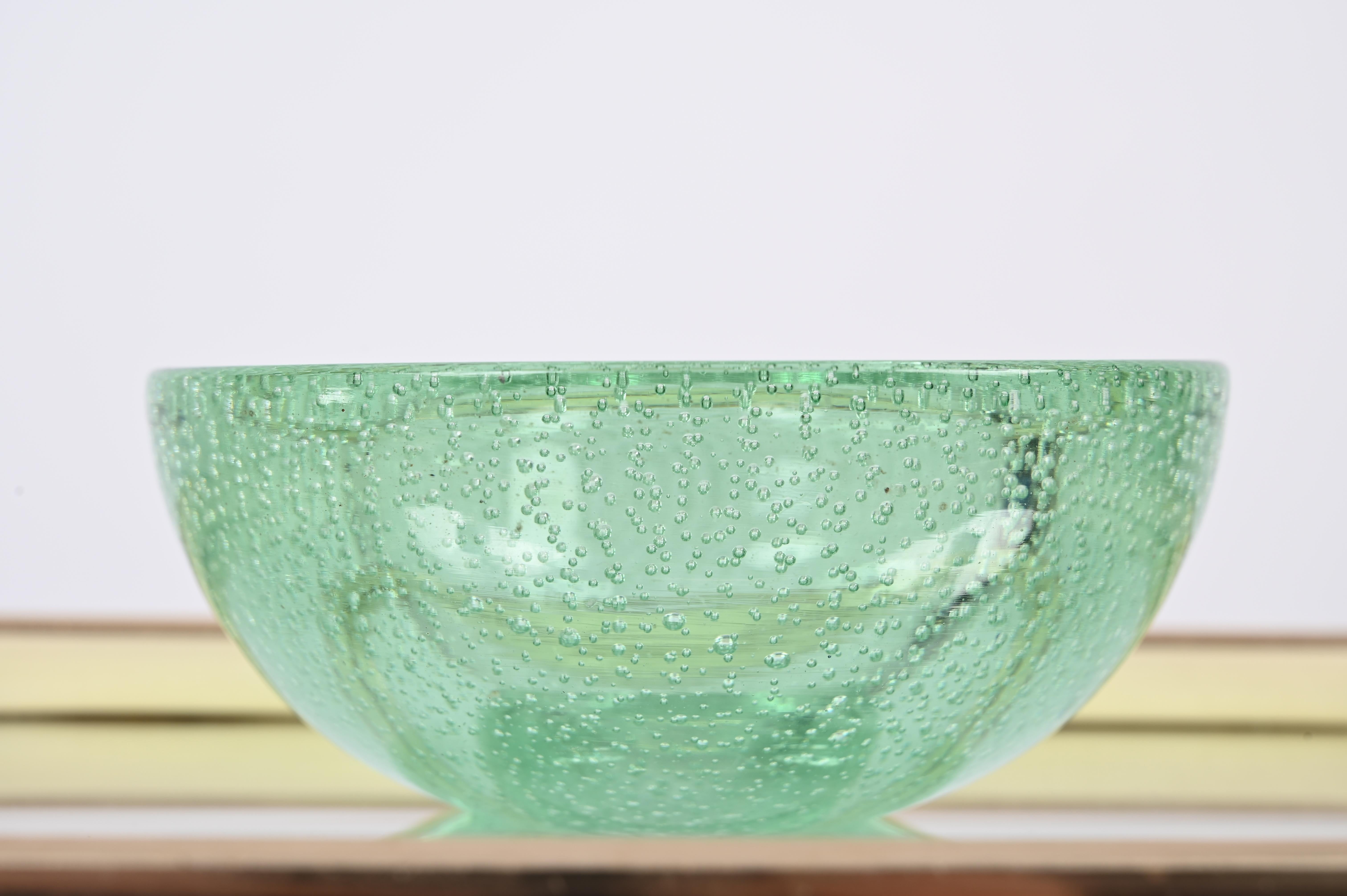 Bol ou cendrier Bullicante en verre de Murano vert aqua, Italie, Barovier 1960 1