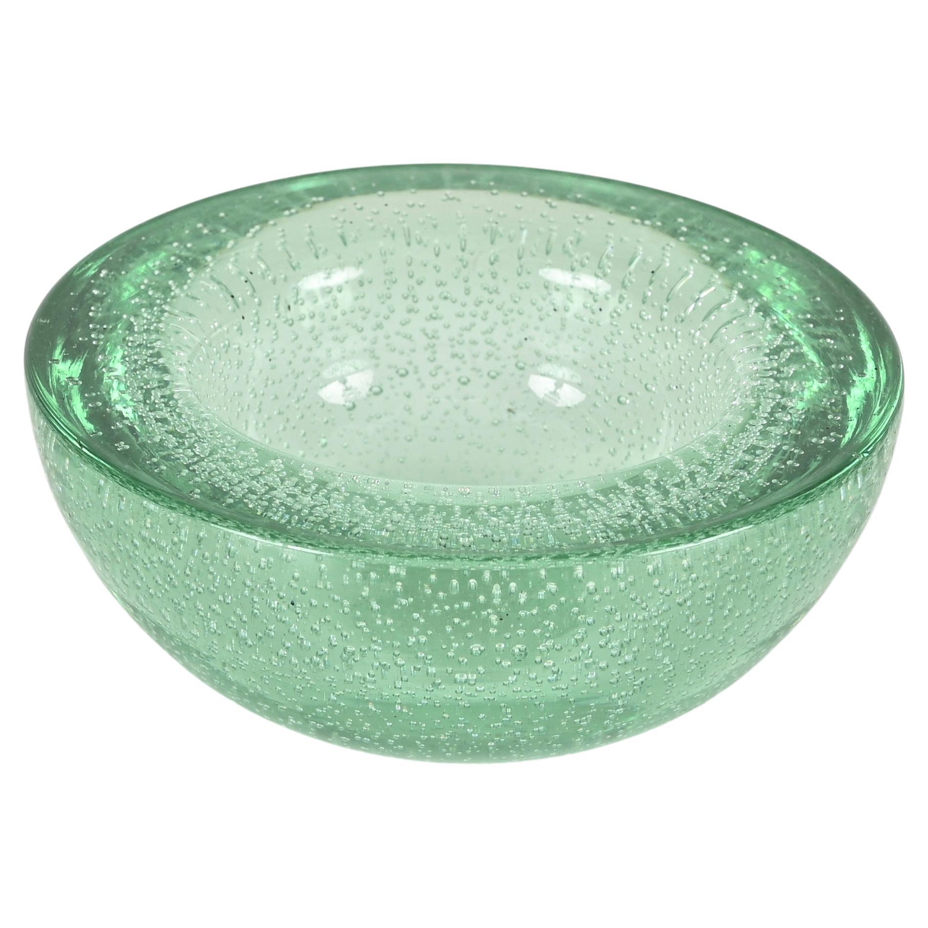 Aqua Green Murano "Bullicante" Glass Bowl or Ashtray, Italy, Barovier 1960 For Sale