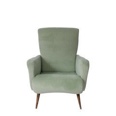 Aqua Green Ribbed Reclining Armchair, Italy, 1950.