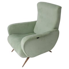 Aqua Green Ribbed Reclining Armchair, Italy, 1950.