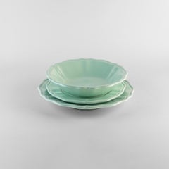 Aqua green Soup plates: Soup, holder, side plate for 4. Handmade in Italy 2024