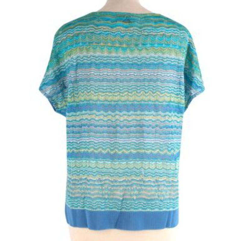 Aqua & green striped knitted top For Sale 1