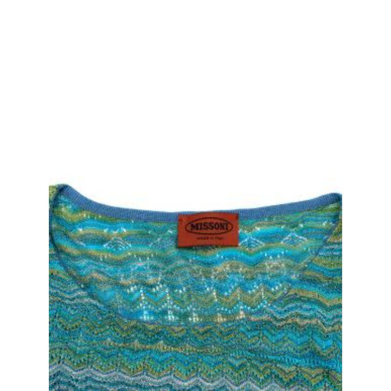 Aqua & green striped knitted top For Sale 2