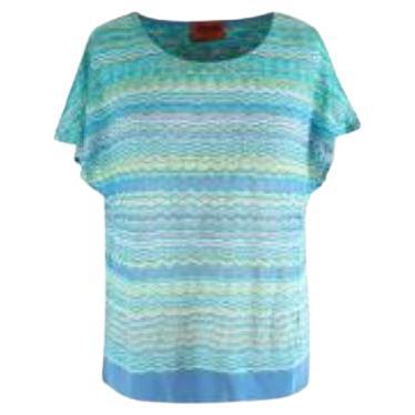 Aqua & green striped knitted top For Sale