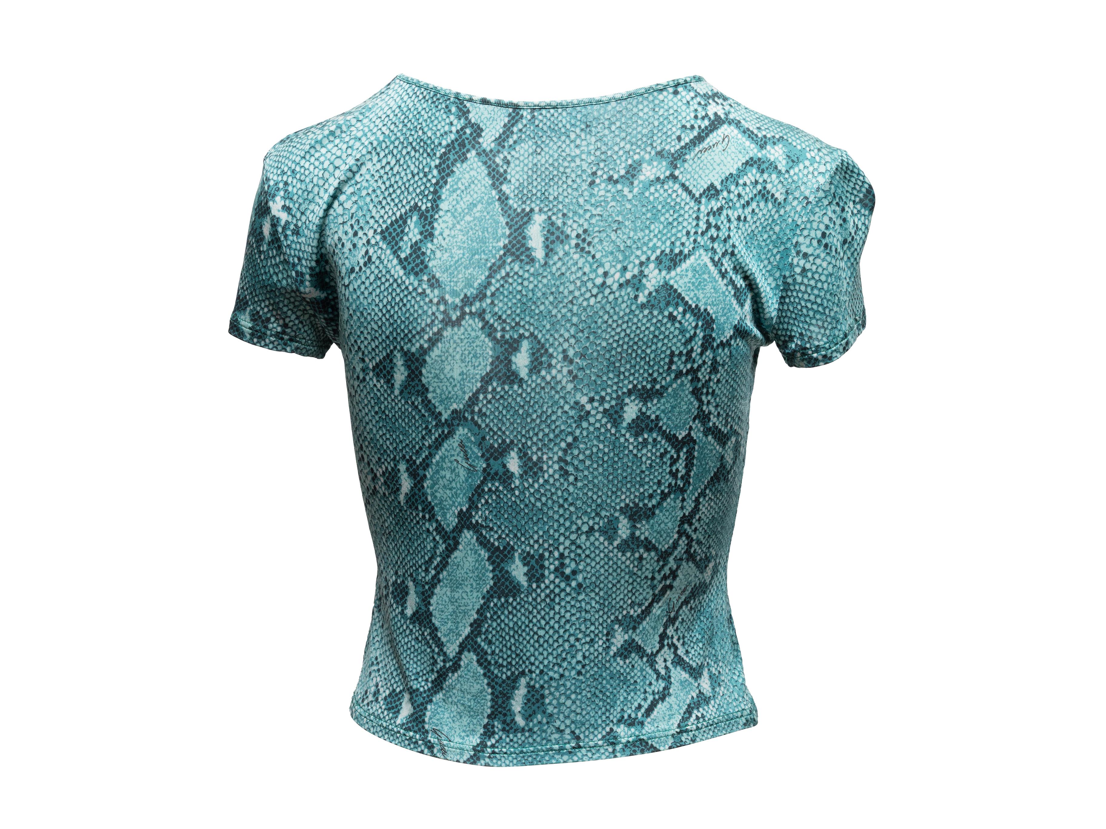 Blue Aqua Gucci Snakeskin Print Short Sleeve T-Shirt Size IT 40 For Sale
