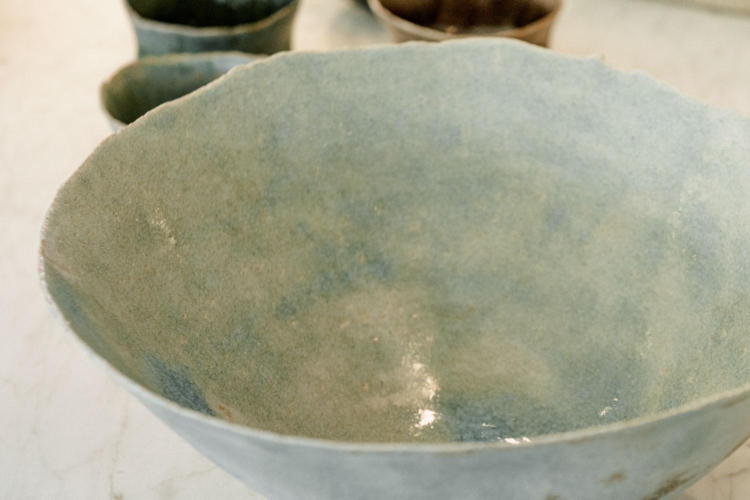 Hand-Crafted Aqua Handmade Ceramic Big Flare Bowl, Nathalie Sonnet