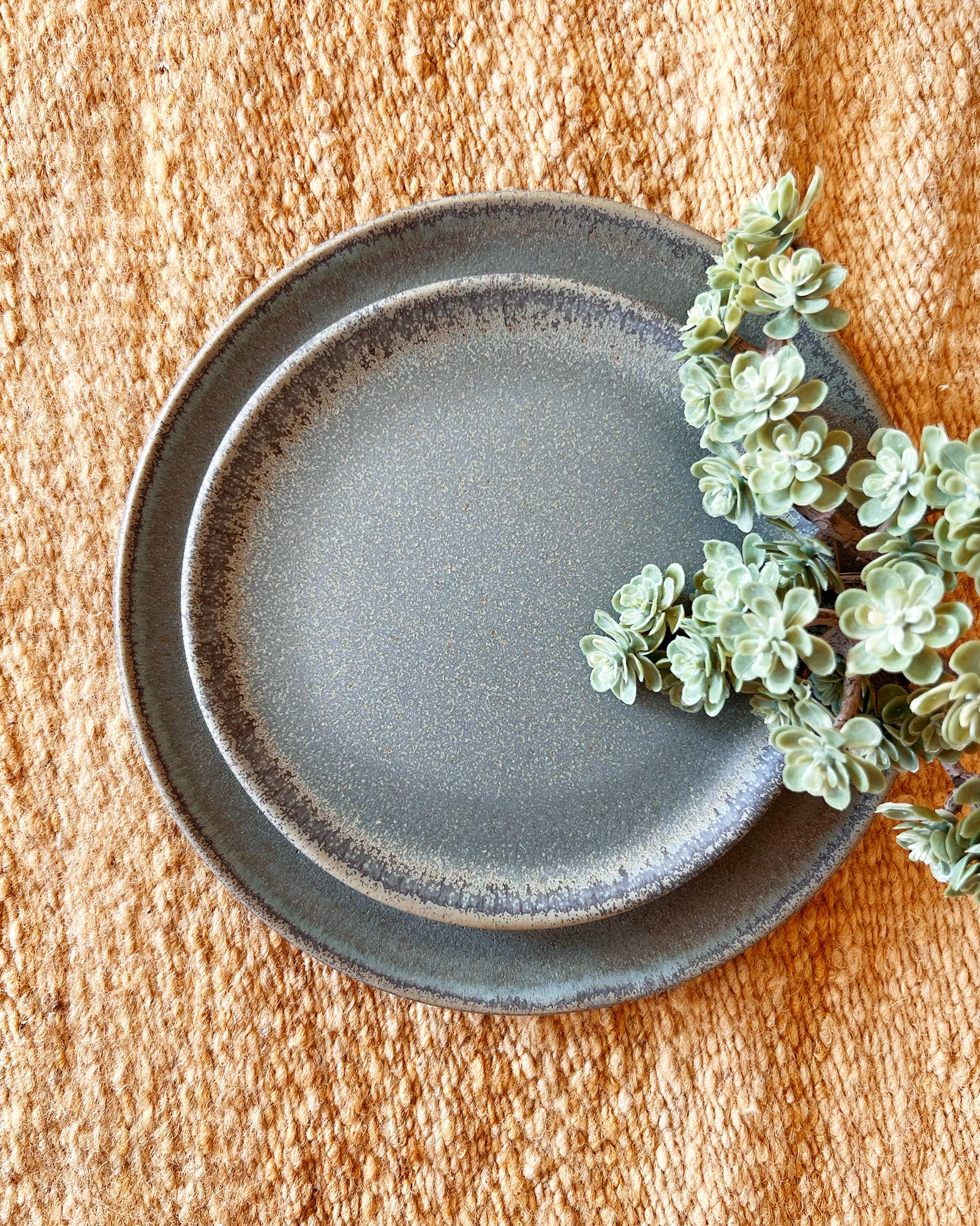 Contemporary Aqua Handmade Organic Modern Dinner Plates, Set of 4 For Sale