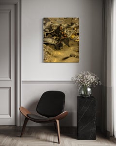 Aqua High Wave Gold Glass Wall Sculpture, Modern Hand-Crafted Art