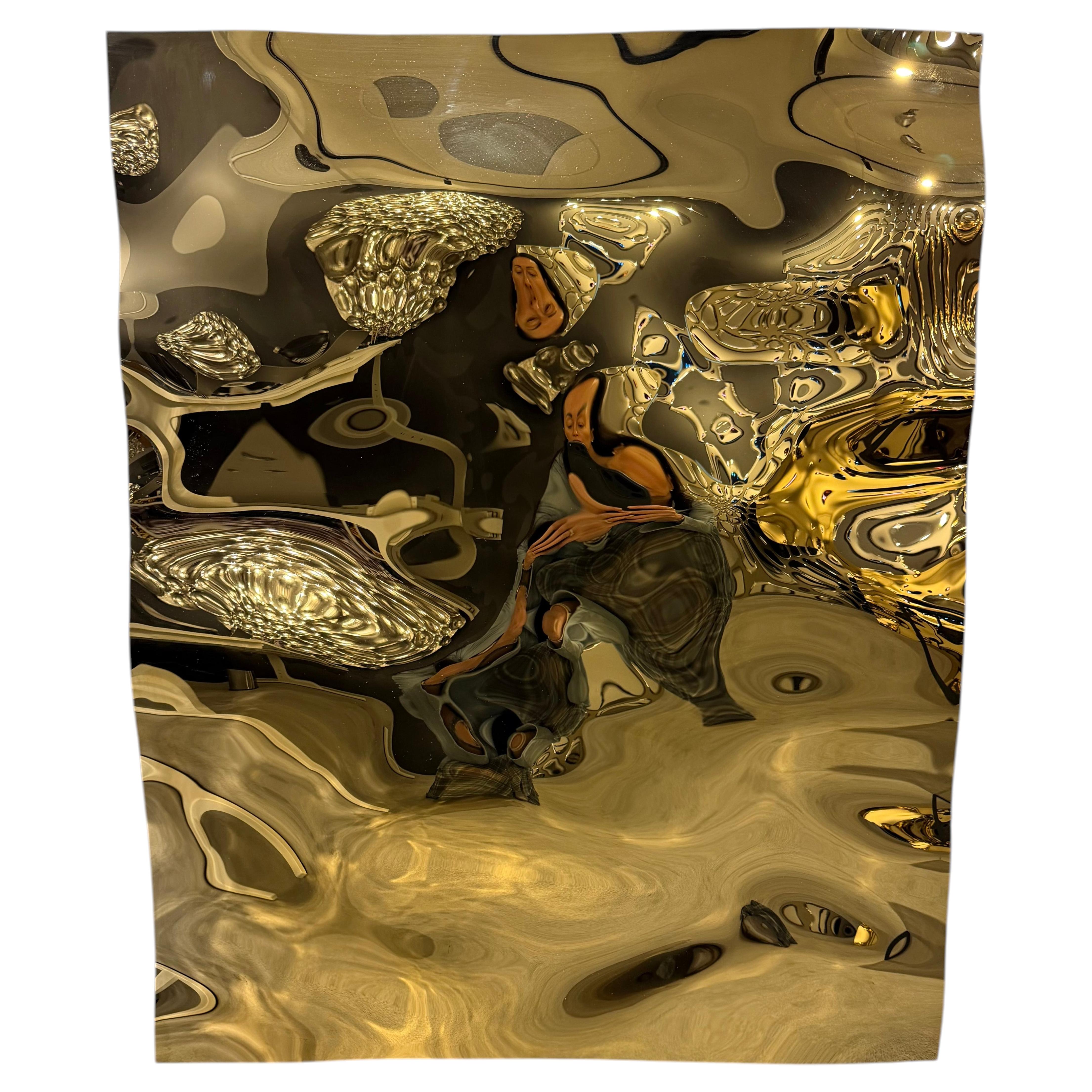 Aqua High Wave Gold Glass Wall Sculpture, Modern Hand-Crafted Art