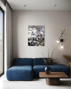 Aqua High Wave Silver Glass Wall Sculpture, Modern Hand-Crafted Art