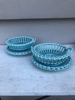 Aqua Majolica Basket with Plate Sarreguemines, circa 1930