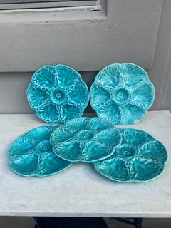 Aqua Majolica Oyster Plate Gien, circa 1950