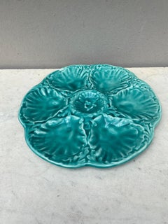 Piatto Oyster in Aqua Majolica Gien, 1950 circa