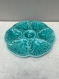 Aqua Majolica Oyster Plate Gien, circa 1950
