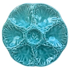Aqua Majolica Oyster Plate Gien, circa 1950