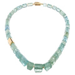 Aqua Marina, Natural Aquamarine Necklace Mounted in 18k Yellow Gold by Serafino