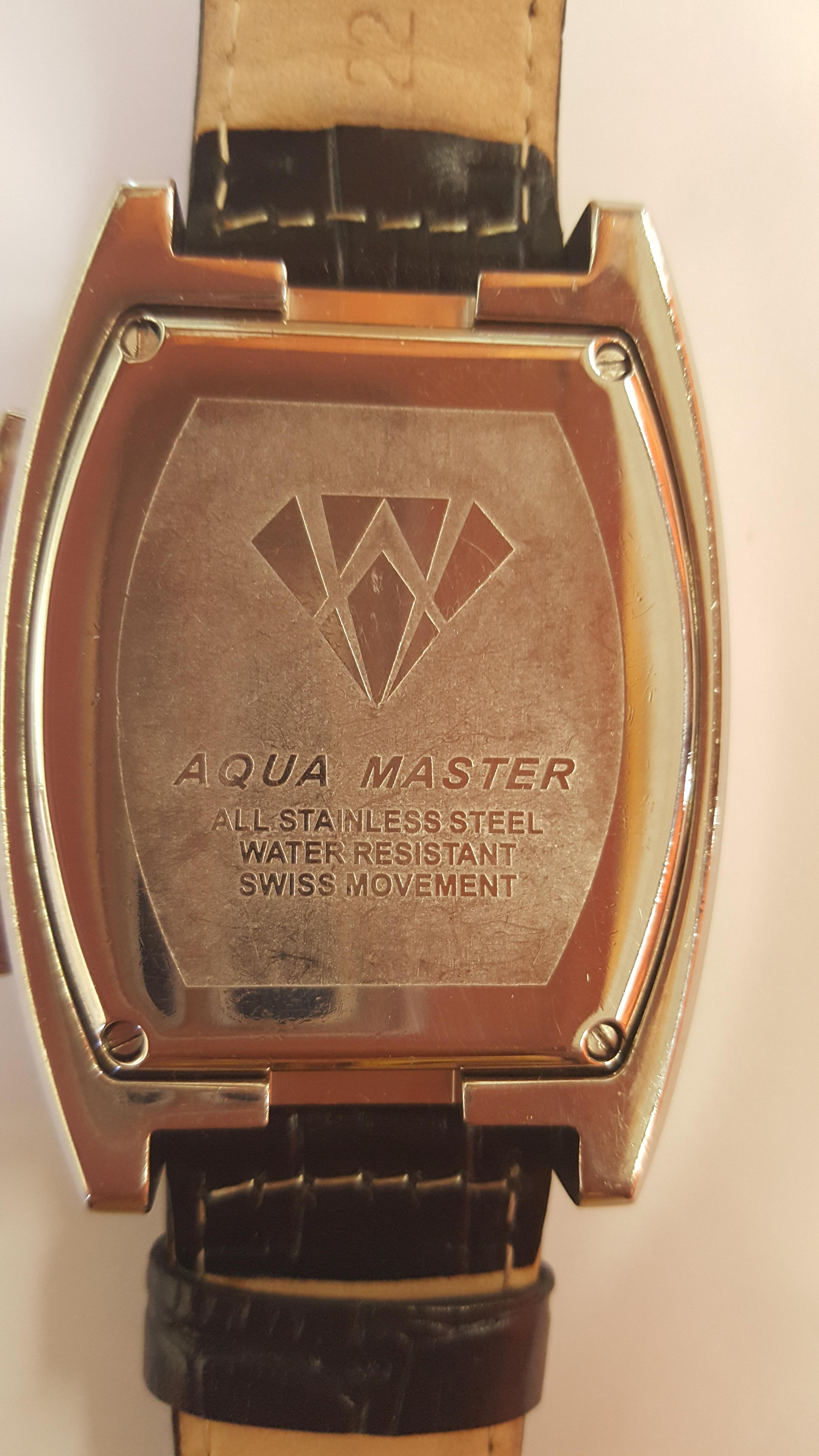 Aqua Master Genuine Diamond Watch Stainless Steel Black Leather Band 1