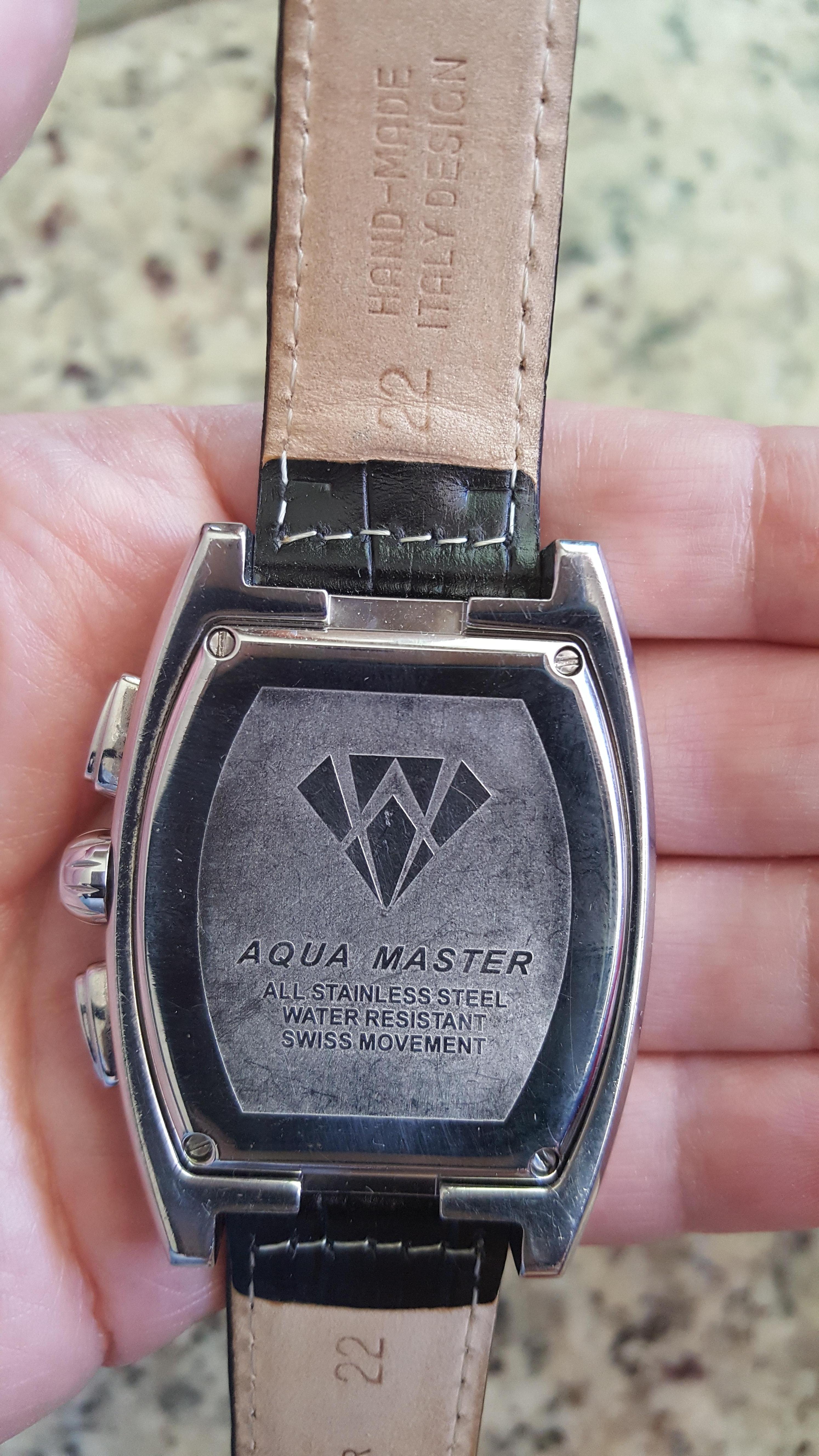 Aqua Master Genuine Diamond Watch Stainless Steel Black Leather Band 7