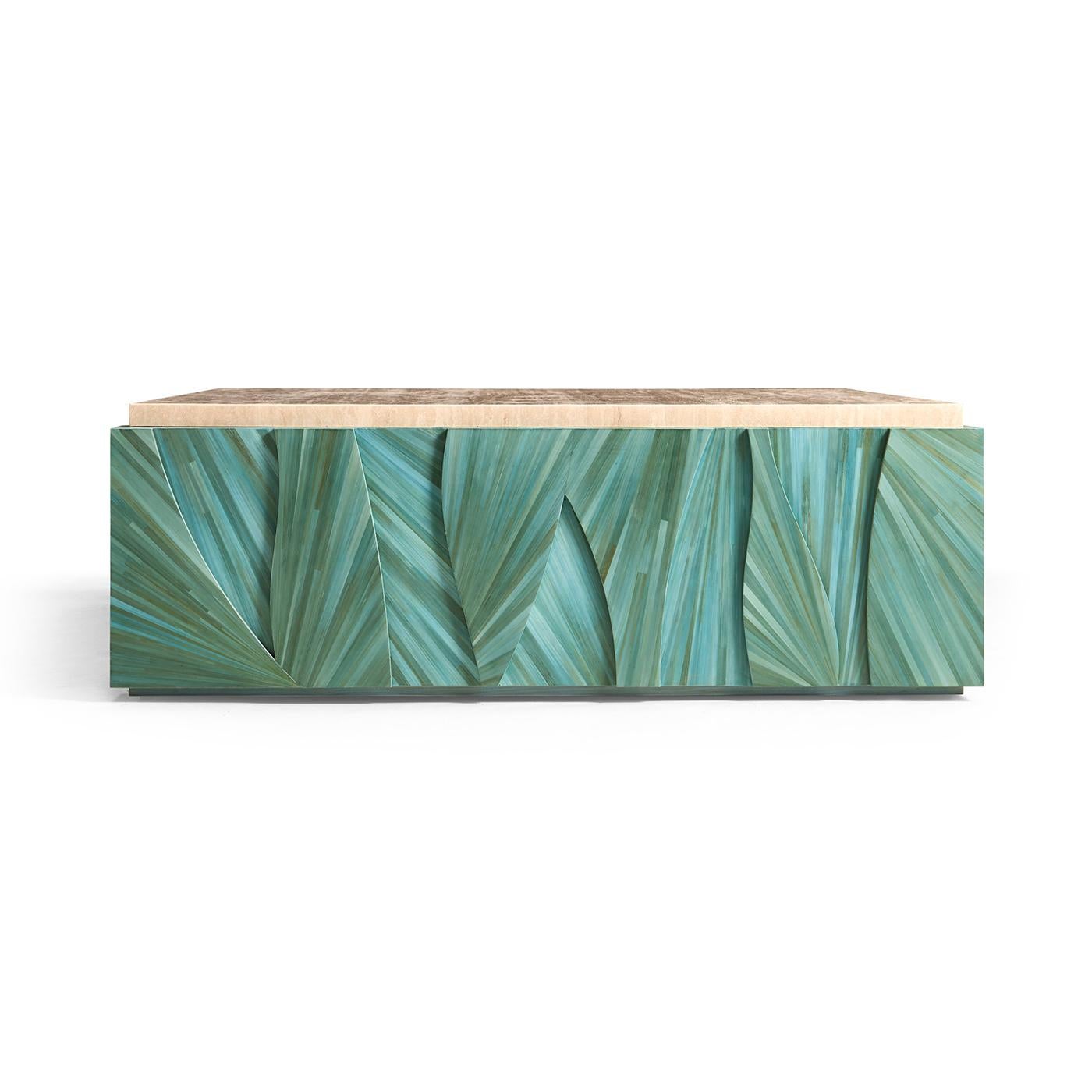 Organique Table basse carrée à plateau en marbre Aqua Mist en vente