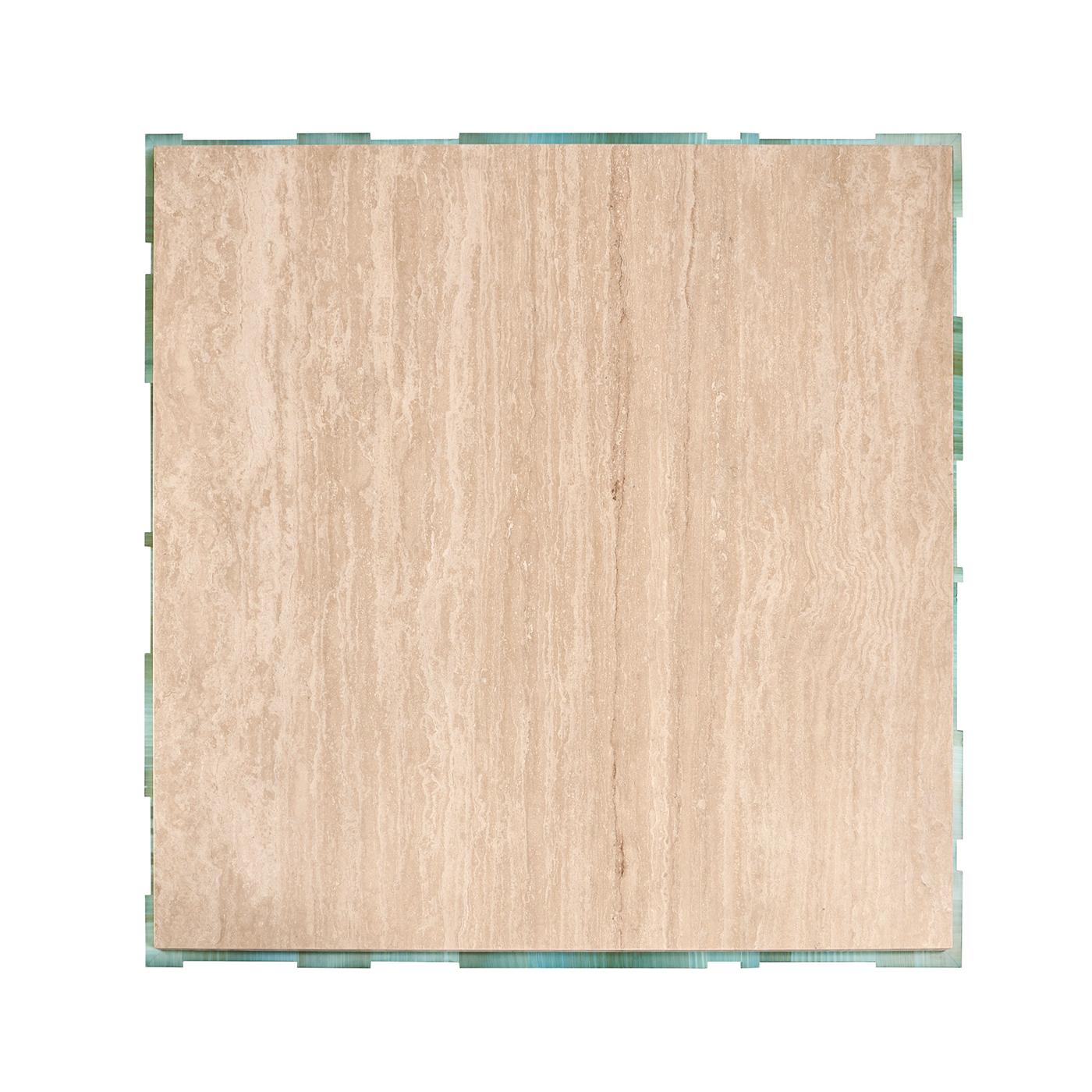 Vietnamien Table basse carrée à plateau en marbre Aqua Mist en vente