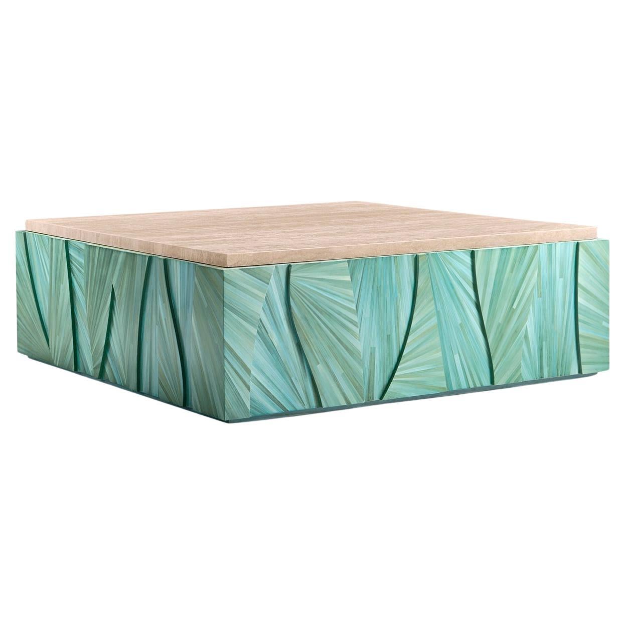 Table basse carrée à plateau en marbre Aqua Mist