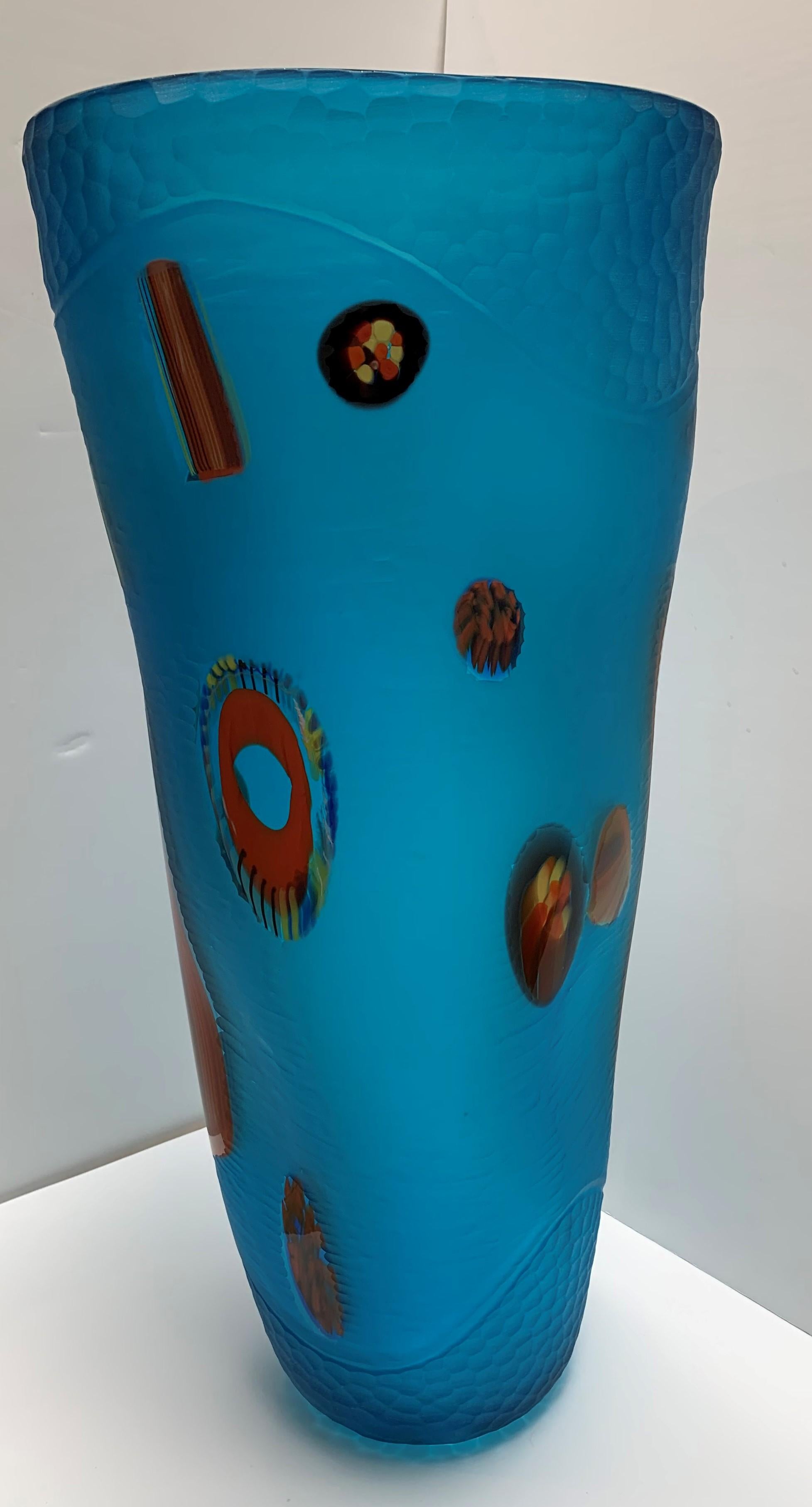 Monumental organic freeform Venetian art glass vase, signed by David Dona.