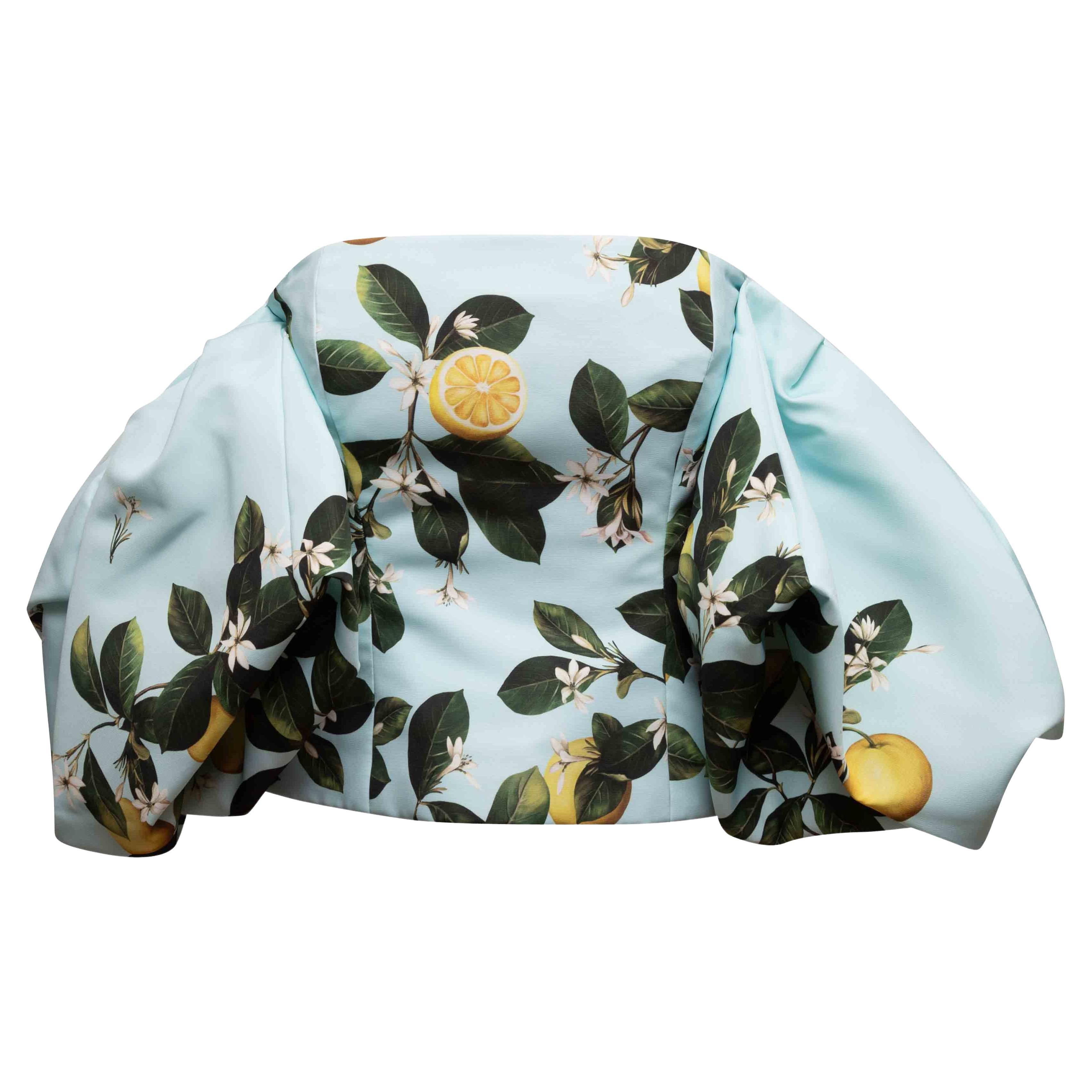 Blusa con estampado de limones Aqua y multicolor Oscar De La Renta Talla US 8 en venta